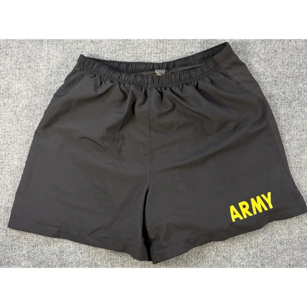 UNICOR Mens Medium APFU Army Training Shorts Black Yellow Logo PT Trunks 5